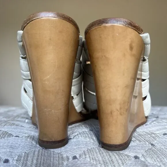 Rag & Bone Bone Leather & Canvas Wedge Wood Heel Sandals Women EU 36 US 5.5 - 6